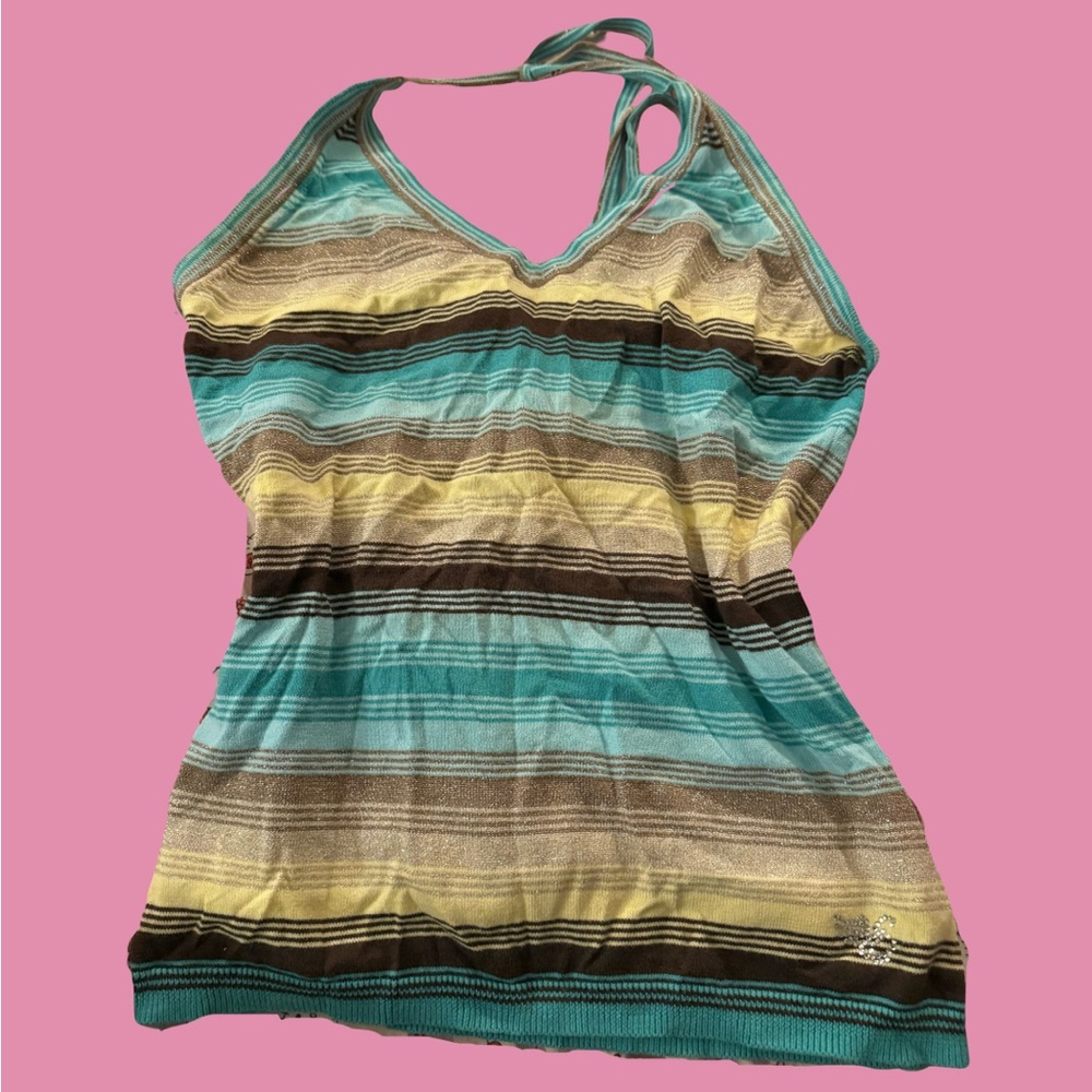 Glittery Y2K stripped halter top with rhinestones